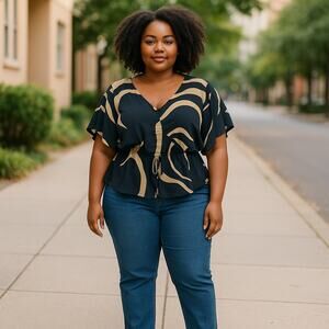 Vintage Y2K 2000s Caren Sport Seamed Tie Back Short Sleeve Blouse Plus Size 2X